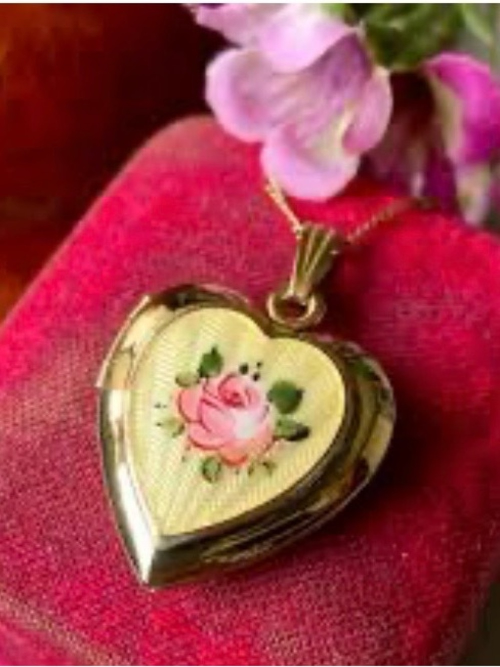 VINTAGE ROCHARD HAND-PAINTED LIMOGE PORCELAIN HEART SHAPED LOCKET ON CHAIN - Picture 2 of 10